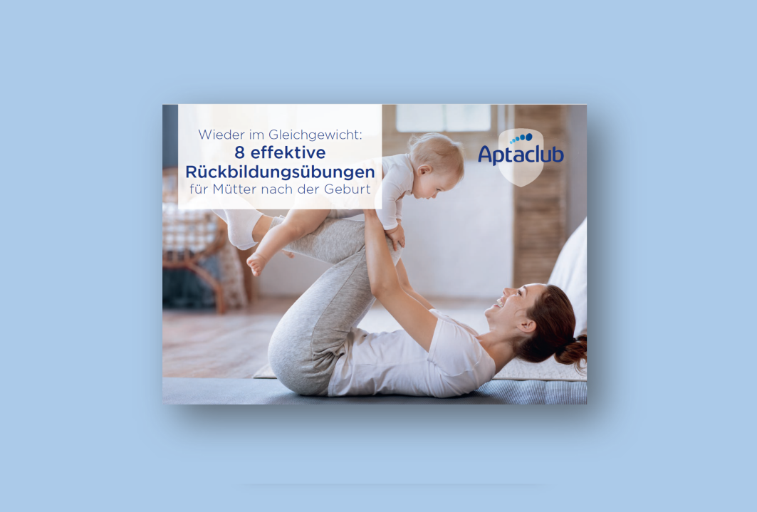 Cover der Broschüre Rückbildungsgymnastik auf blauem Hintergrund