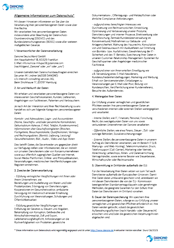 Information zum Datenschutz website DE